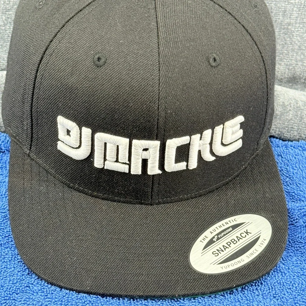 DJ Mackie Hat Black White Embroidered Logo Yupoong Classics Snapback Cap